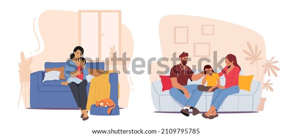 Parents Support their Children, Father and\
Mother Comforting Kids. Upset Son and Daughter Crying and Feel\
Upset. Family Scene with Characters Solve Kids Problems. Cartoon\
People Vector\
Illustration