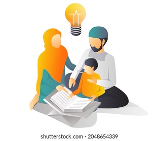 Parents are teaching children to learn to read the holy book