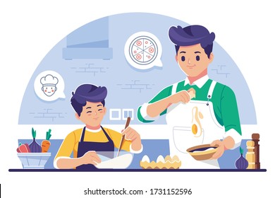 Parents Teaching Cooking Illustration Background