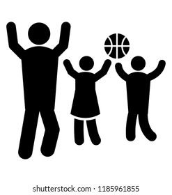 Parents and their kid playing with basketball, family playing and having fun