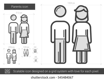 Eltern, Vektorgrafik Symbol einzeln auf weißem Hintergrund. Das Kinderzeilensymbol für Infografik, Website oder App. Skalierbares Symbol, das auf einem Gittersystem entworfen wurde.