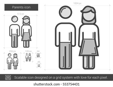 Parents vector line icon isolated on white background. Parents line icon for infographic, website or app. Scalable icon designed on a grid system.