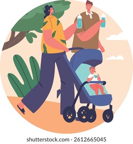 Parents walking kid drinking water