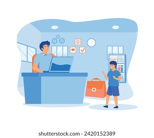 Parents work with boys. Headquarters. Remote worker, employee schedule, flexible schedule concept. flat vector modern illustration 