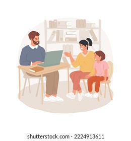 Parent-teacher Interview Isolated Cartoon Vector Illustration. Parent And Kid Sit Together At The Table, Discuss Child Academics, Talking About Achievement, Interview At School Vector Cartoon.