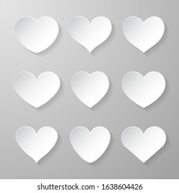 Parer white heart on gray background. Heart icon. Sign of love. Vector illustration.