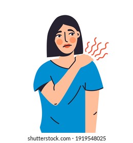 Paresthesia Isolated Vector Illustration. Woman Suffering From Tunnel Syndrome, Atrophy Design Element. Tingling In The Muscles, Pinched Nerve In Cartoon Style.