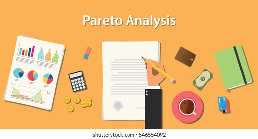 pareto analysis illustration with businessman working on paper document with graph money chart paperwork