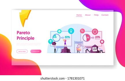 Pareto Law Business Landing Page Template. Principle Vital Few or 80/20 Rule Factor. 20 Percent of People Doing 80 Percent of Hard Work, Effort Give Result. Cartoon Characters Vector Illustration