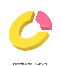 Pareto principle 3d icon. Yellow pie chart with pink sector. Business strategy 80 to 20 to achieve maximum results with greatest efficiency. Conceptual effective management. Realistic isolated vector