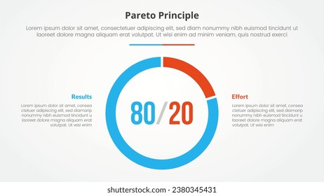 análisis de principios pareto 80 20 concepto de infografía de plantilla de regla para presentación de diapositivas con gráfico circular de contorno grande con lista de dos puntos con estilo plano