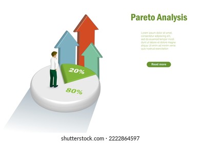 Pareto principle chart of 80 20 rule for business efficiency strategy. Businessman with 20% pie graph making growth profit. For decision making business solution. 3D realistic vector.