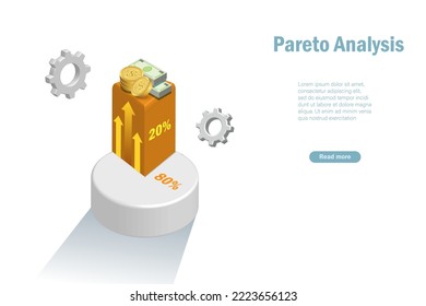 Pareto principle chart of 80 20 rule for business efficiency strategy. Businessman with 20% pie graph making growth profit. For decision making business solution. 3D realistic vector.