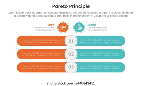 comparación de principios de pareto o concepto versus para banner de plantilla de infografía con barra rectangular redonda opuesta con información de lista de dos puntos