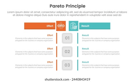 comparación de principios de pareto o concepto versus para banner de plantilla de infografía con tabla de rectángulo de caja opuesta con información de lista de dos puntos