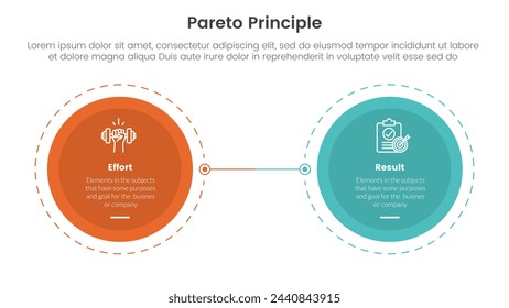 pareto principle comparison or versus concept for infographic template banner with big circle opposite outline dotted with two point list information