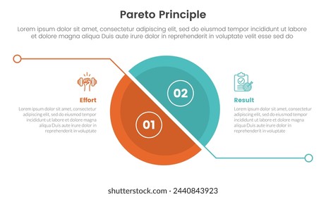 pareto principle comparison or versus concept for infographic template banner with big slice half circle with line separation with two point list information