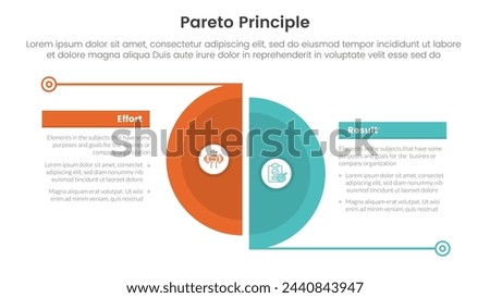 pareto principle comparison or versus concept for infographic template banner with big slice half circle with line separation with two point list information