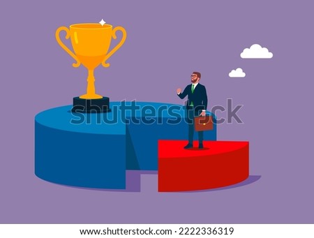 Pareto principle. Working on 20 percent pie chart with trophy on 80 part. Minimum effort for big outcome, productivity to generate great result.  Flat vector illustration. 