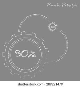 Pareto principle. Written in chalk on a blackboard. Visualization. Infographics.