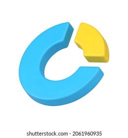 Pareto rule 3d icon. Blue pie chart with yellow sector represents rule that 20 percent of the effort produces 80 results. Financial strategy to achieve maximum results. Realistic isolated vector.