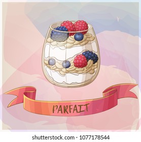 Parfait dessert with berries icon. Cartoon vector illustration. Pastel series of berry desserts collection