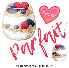 Parfait dessert with berries icon. Cartoon vector illustration isolated on white background. Series of food and drink and ingredients for cooking