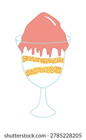 Parfait, mousse, trifle, ice cream sundae, whipped cream dessert in glass bowl illustration isolated. Sweet food, snack, dessert clip art, design element. Hand drawn vector, line drawing