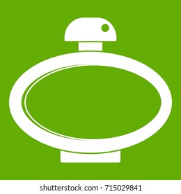 Parfume bottle icon white isolated on green background. Vector illustration