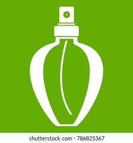 Parfume bottle icon white isolated on green background. Vector illustration