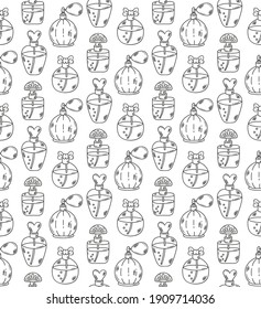 Parfume bottle line doodle seamless vector pattern