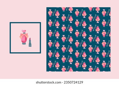 Parfume cosmetics seamless fashion vector pattern with elements. Concept for fabric , print, web design, packing design