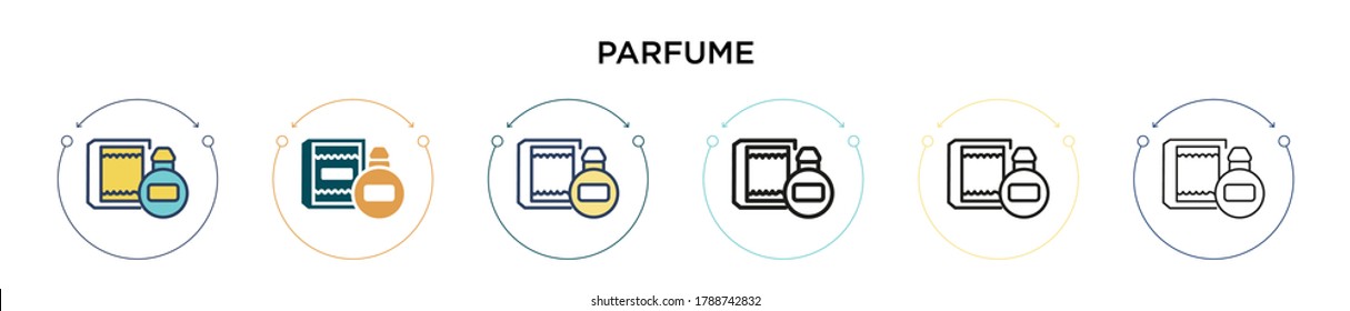Parfume icon in filled, thin line, outline and stroke style. Vector illustration of two colored and black parfume vector icons designs can be used for mobile, ui, web