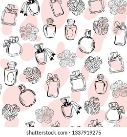 parfume marks seamless fashion vector pattern. Concept for fabric , print, web design, packing design 