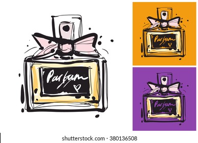 Parfume vector image. Vector parfume logo. Label with parfume. Beautiful parfume. Cute parfume.