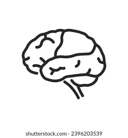 Icono de lóbulo parietal. Ilustración lineal delgada destacando la región cerebral para el procesamiento sensorial y las funciones cognitivas. Signo de vector de contorno aislado.
