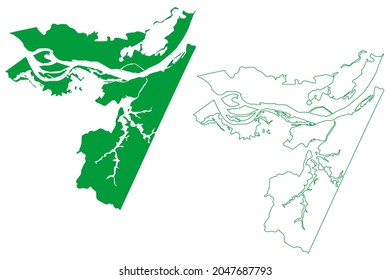 Parintins municipality (Amazonas state, Municipalities of Brazil, Federative Republic of Brazil) map vector illustration, scribble sketch Parintins map