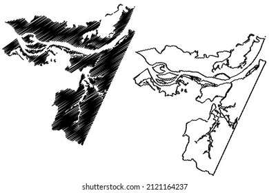 Parintins municipality (Amazonas state, Municipalities of Brazil, Federative Republic of Brazil) map vector illustration, scribble sketch Parintins map