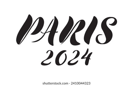 Paris 2024. Black lettering isolated on white background. Hand drawn