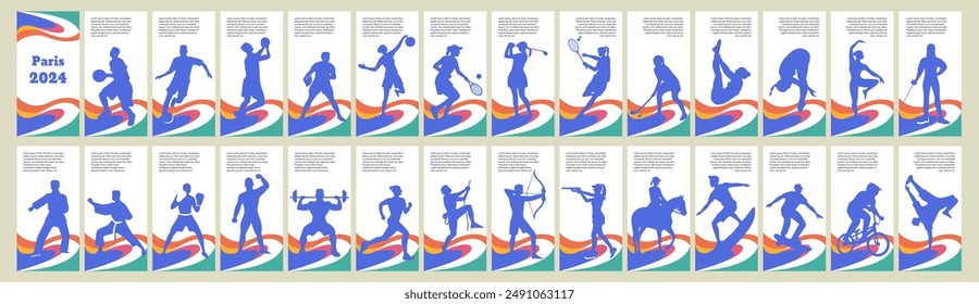 Paris 2024. Championship banners. Olympic games concept. Olympics sport. Competition templates set. Sport games cards. 