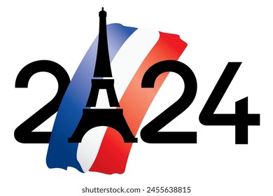 PARIS 2024 MIT EIFFELTURM UND FRANZÖSISCHER FLAGGE