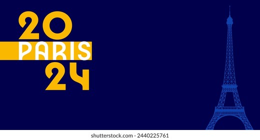 Paris 2024 holiday or sports games background. Paris city or France country travel concept with 2024 number. Vector illustration of the Eiffel Tower