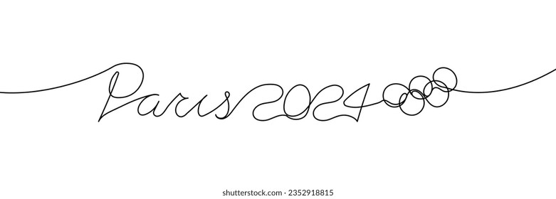 Paris 2024 ein kontinuierliches Banner für das Konzept der Sportspiele. Handgeschriebene minimale Plakatvorlage mit Schreiberingen. Vektorgrafik einzeln auf weißem Hintergrund