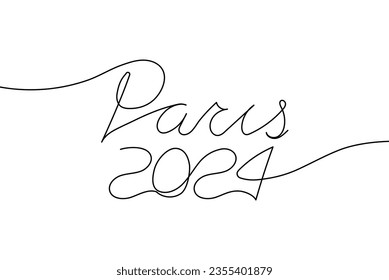 Paris 2024 one continuous line banner for sport games concept. Handwritten minimal poster template. Vector illustration isolated on white background