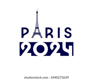 Logo de París 2024 con la Torre Eiffel. Concepto de viaje en la ciudad de París o Francia país con el número 2024. Ilustración de vector