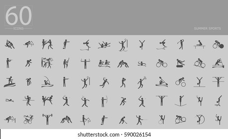 Paris 2024 Vector Set Of Summer Sport Icons. Flat Pictograms Collection. Indoor And Outdoor Activities, Single And Team Sport Included. Graphic Illustration Clip Art For Design, Mobile, Web, Print