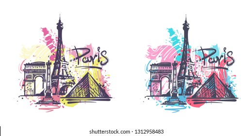 Paris abstract color drawing. Paris sketch vector illustration isolated on white background.