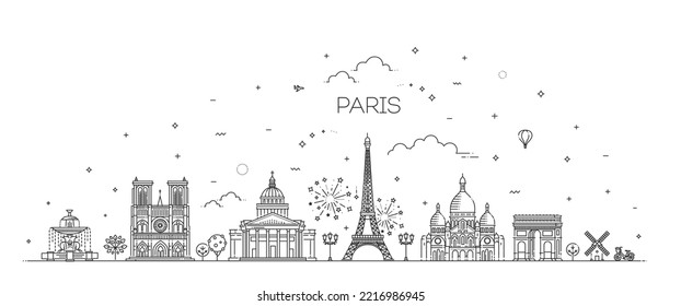Paris architecture line skyline illustration