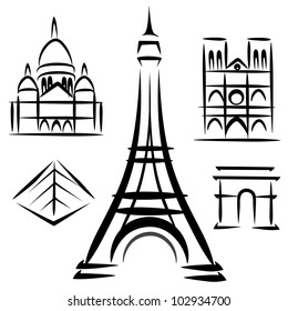 Paris architecture, set of vector symbols in black lines