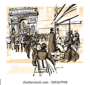 Paris - avenue des champs-elysees - Vector illustration